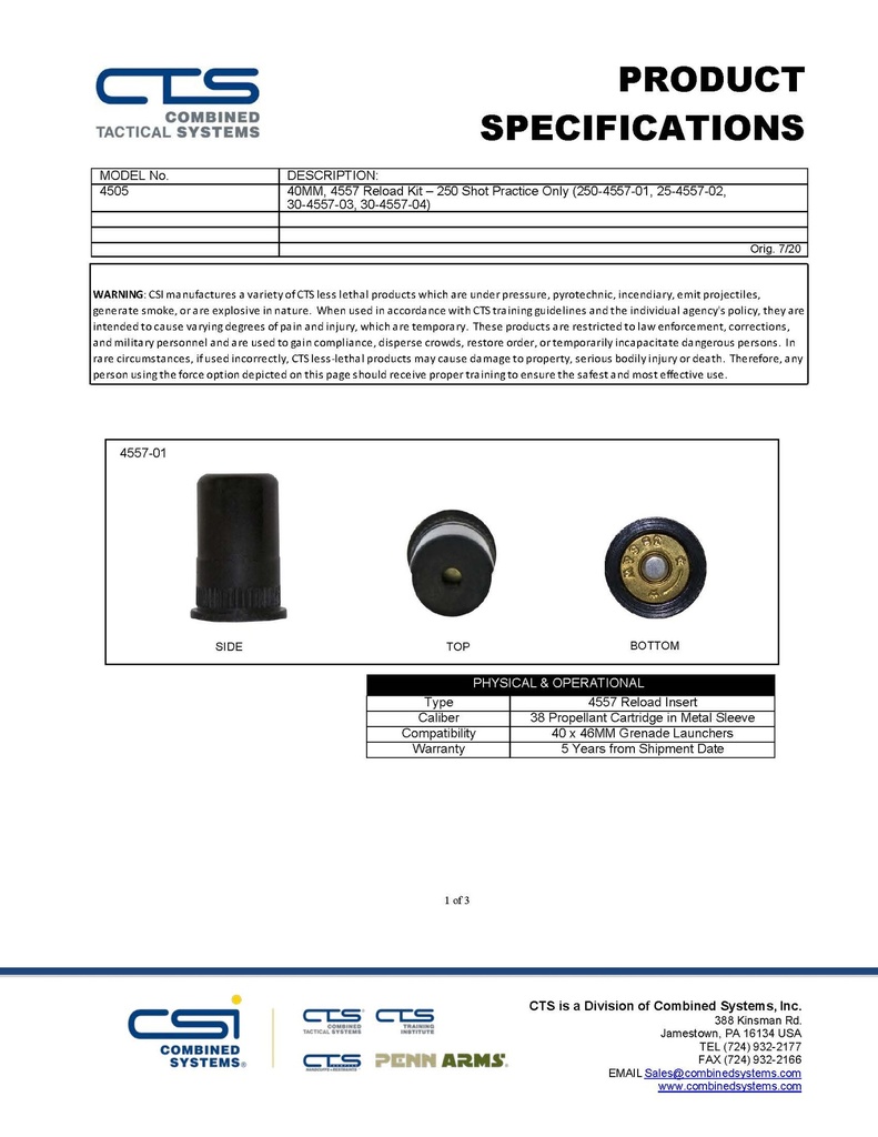 CTS 40MM 4557 Reload Kit - 72 Shot Practice Only